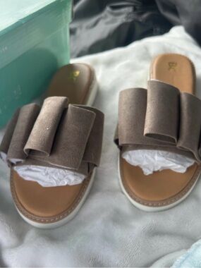 Women's Brown Bow Slide Sandals - Comfortable Slip-On Slides